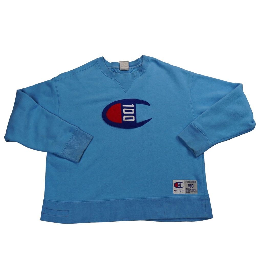 Champion Sweater Womens Extra Large Blue Embroidered 100 Anniversary sweatshirt